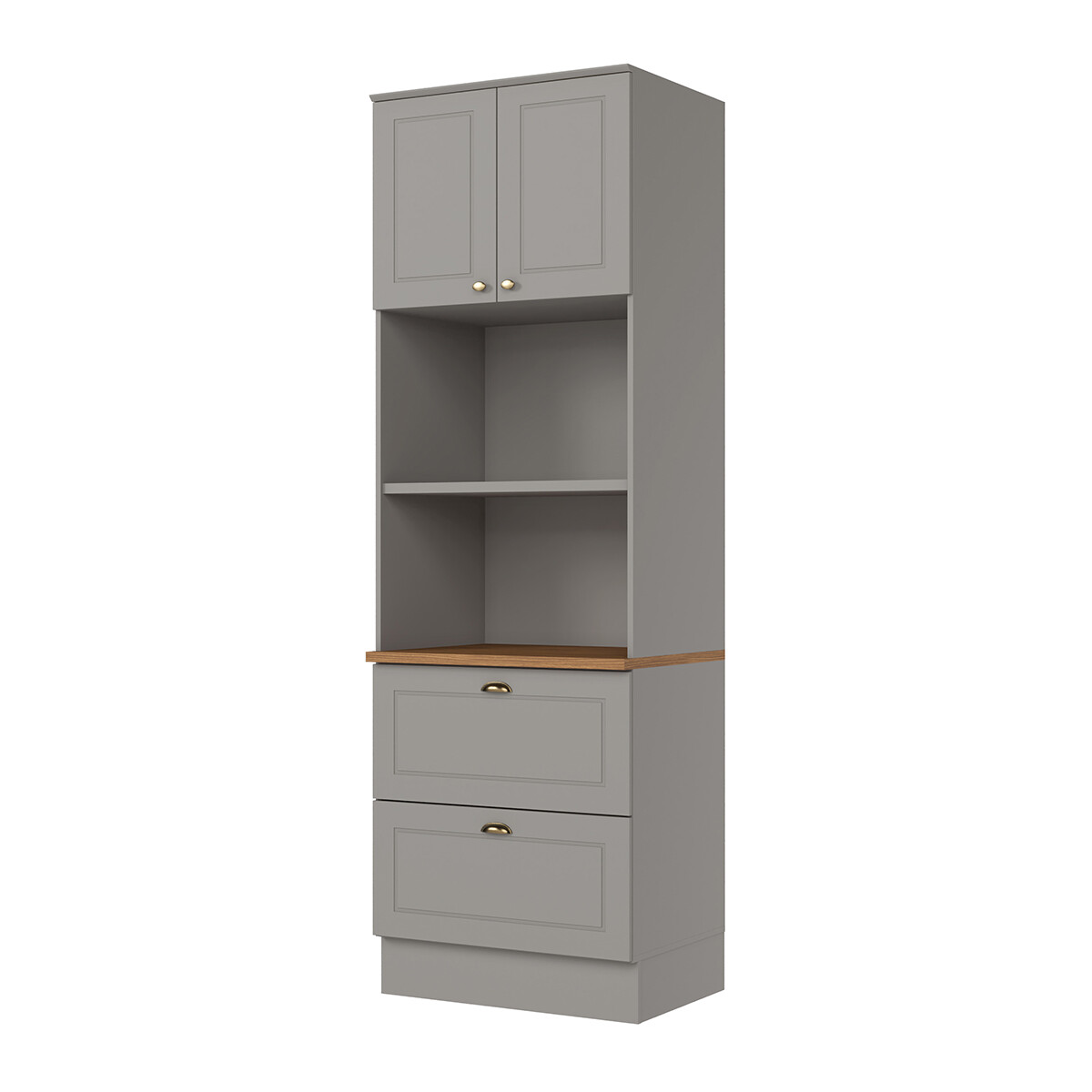 PANELERO TORRE 2 PUERTAS 2 CAJONES ARMARIO CON ESTANTERÍA PARA MICROONDAS - LÍNEA AMERICANA - GRIS 