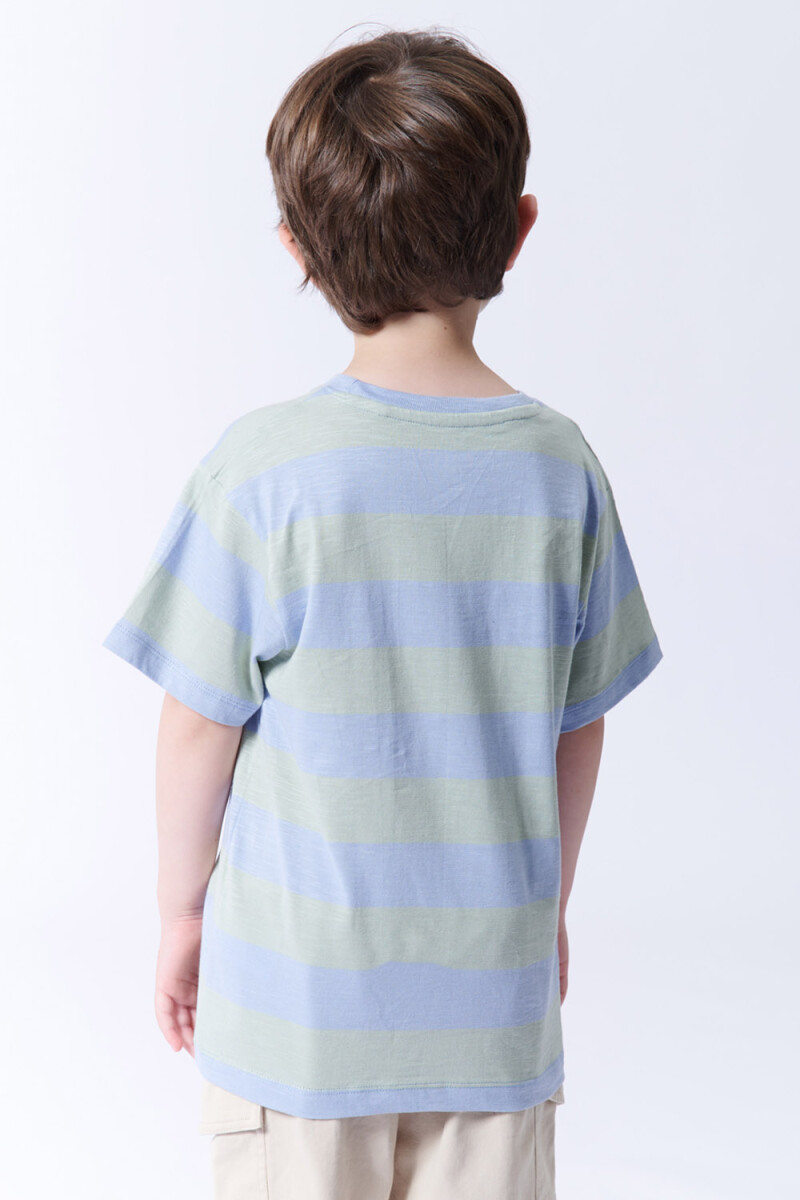 Remera slub rayas Celeste Y Verde