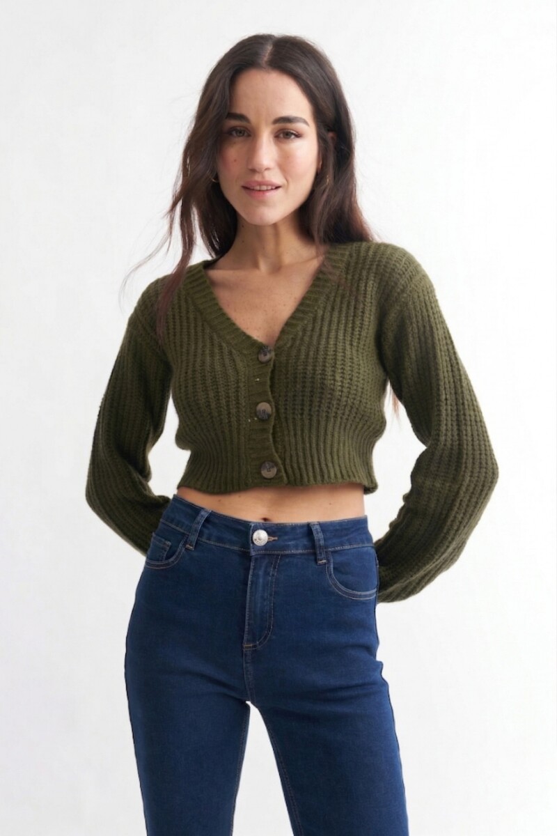 Cardigan con manga balloon - Verde oliva 
