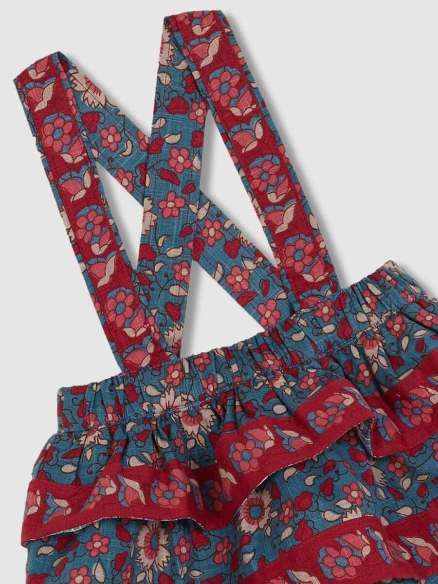 Falda Estampado De Flores Con Volantes Piedra