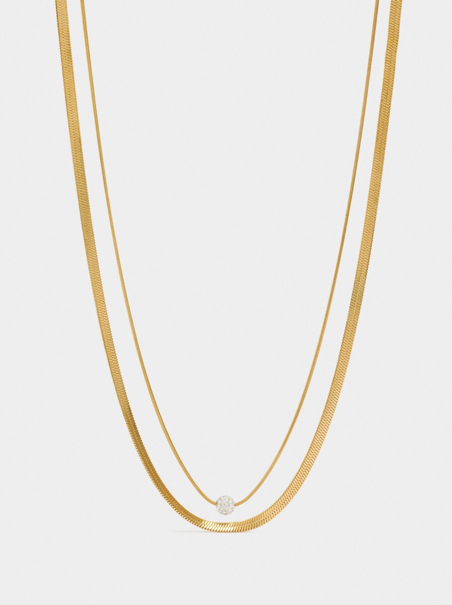 Collar Doble Con Cadena De Serpiente Con Cristal - Acero Inoxidable - dorado 