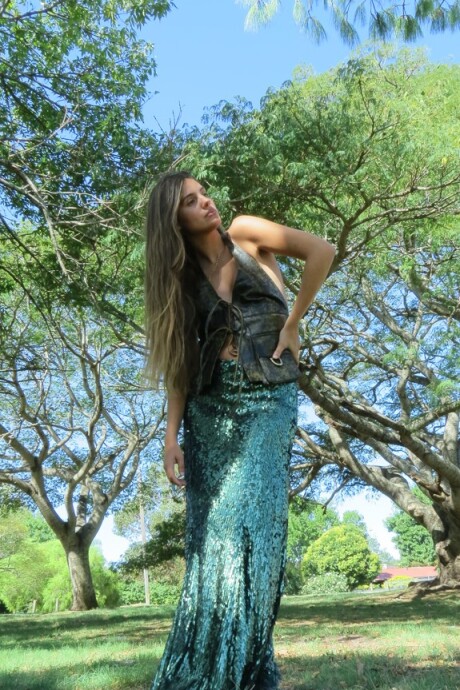 Godet Skirt Lentejuelas Verde