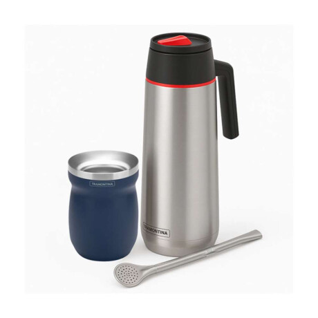 Kit De Termo Inox. + Mate + Bombilla Tramontina Azul