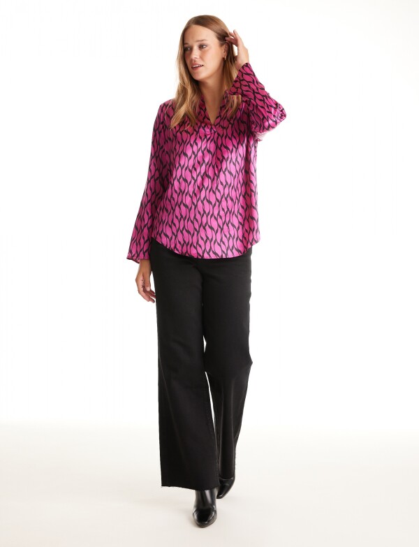 Blusa Saten Escote V FUCSIA