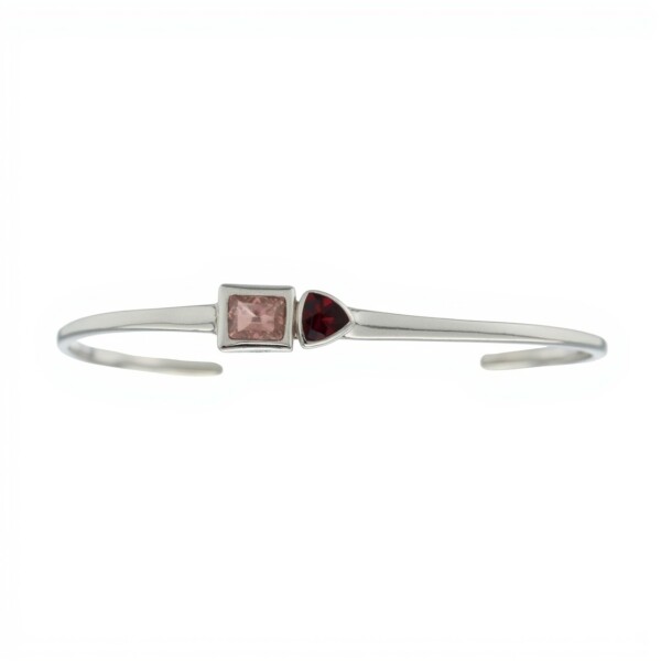 Brazalete Varanasi-Plata 925 rodinada-Piedra Granate y Cuarzo rosa-BR2019 conpiedra