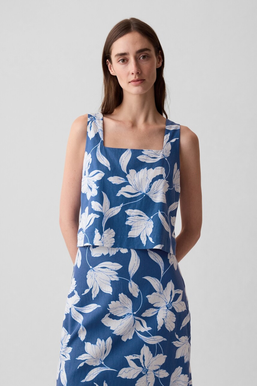 Musculosa De Lino Mujer Sp May Blue Wht Flrl