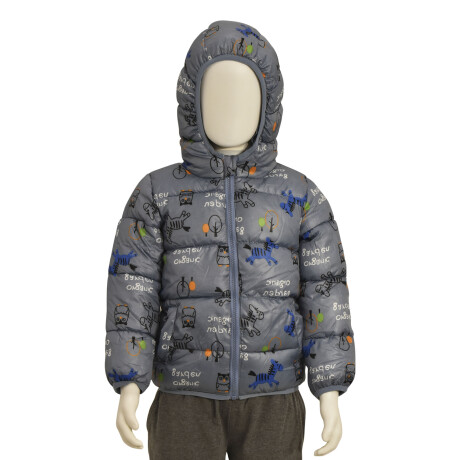 Campera Infantil Acolchonada de Abrigo en Nylon con Capucha Gris Cebra/búho