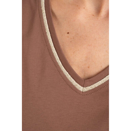 Remera Algodon Peinado Escote Lurex Mocha