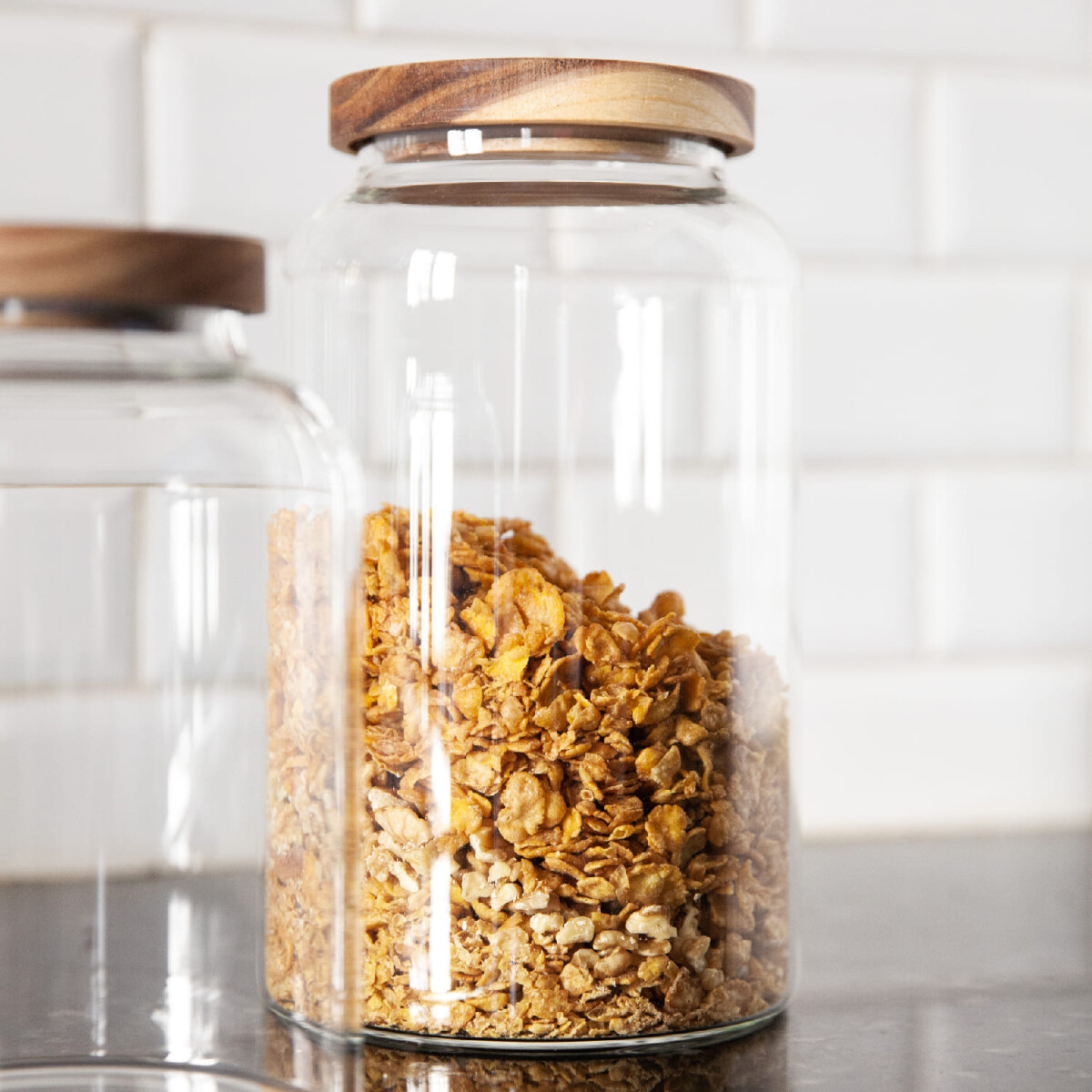 Contenedor de vidrio tapa madera - L 