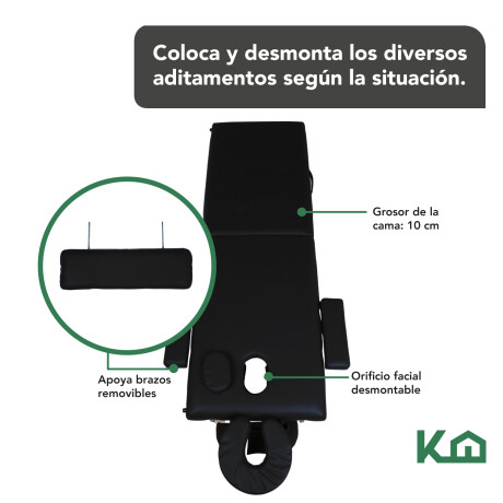 Cama Camilla Masajes Portatil Plegable 2 Secciones Negro