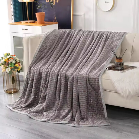 Manta Frazada Polar Plaza y Media Cuadrillé Suave Cama Sofá Gris