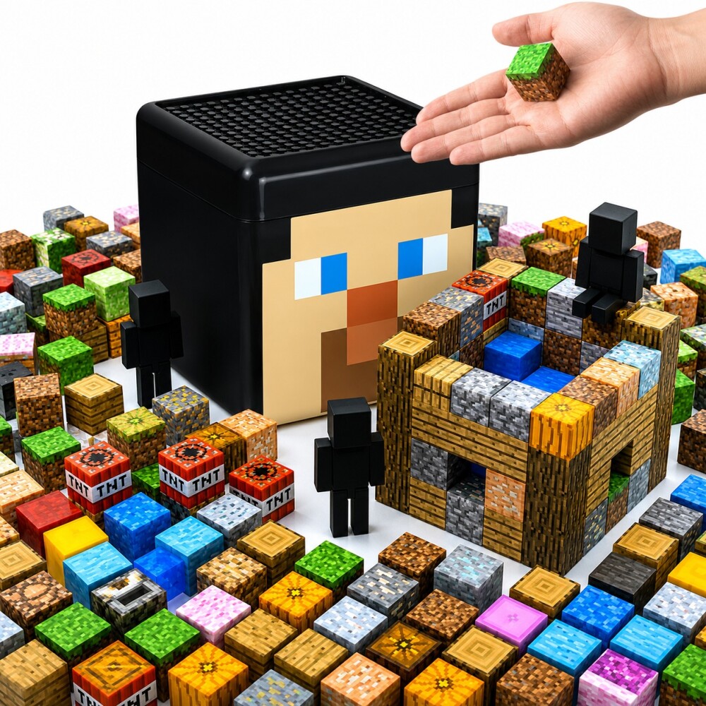 Bloques magnéticos en contenedor 100 piezas MINECRAFT personaje