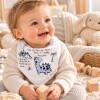 Set baberos bandana x3 dinos celeste pastel texto