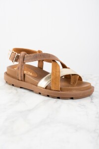 Sandalia Cuero Combinada Marrón