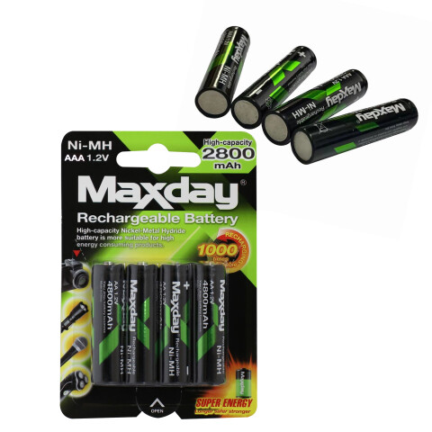 Pilas Recargable Maxday Pack X4 Aaa 2800mah 1.2v Ni-mh Pilas Recargable Maxday Pack X4 Aaa 2800mah 1.2v Ni-mh