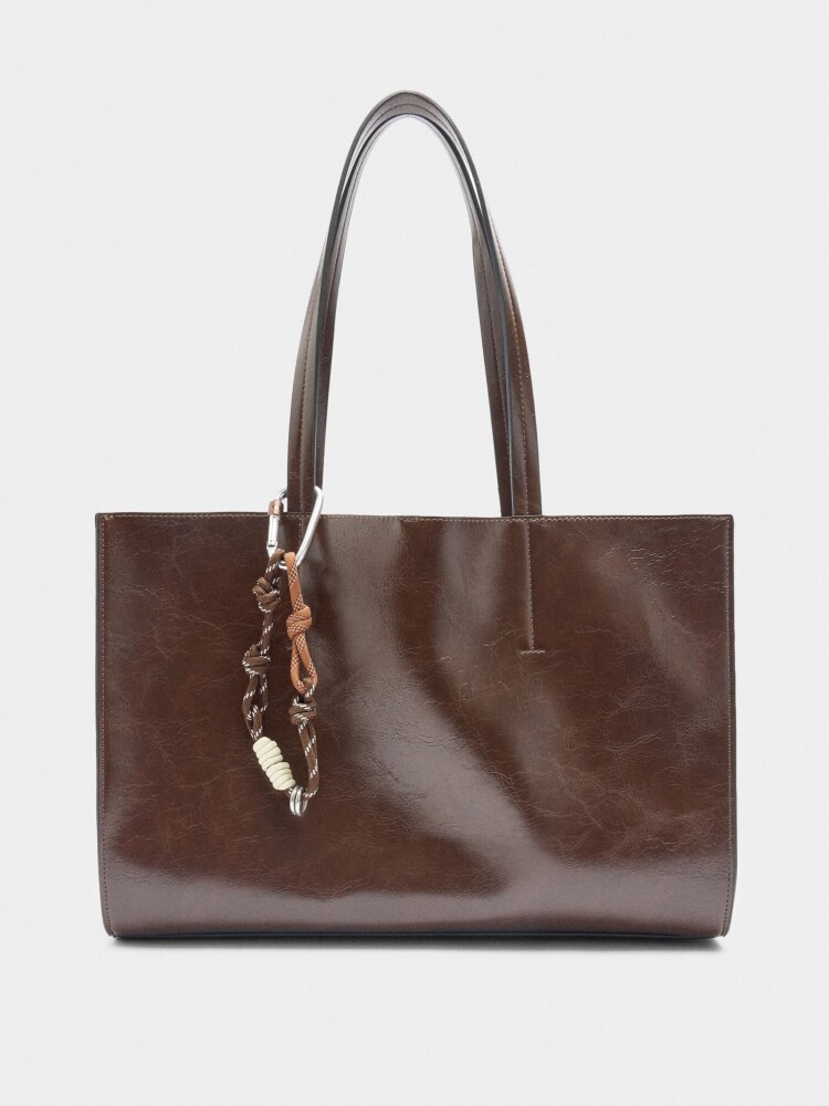 Bolso Shopper Con Colgante marron