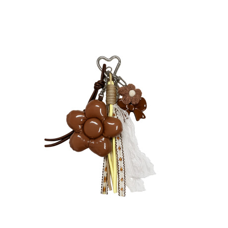 Llavero con accesorios Flor y Moño Marron