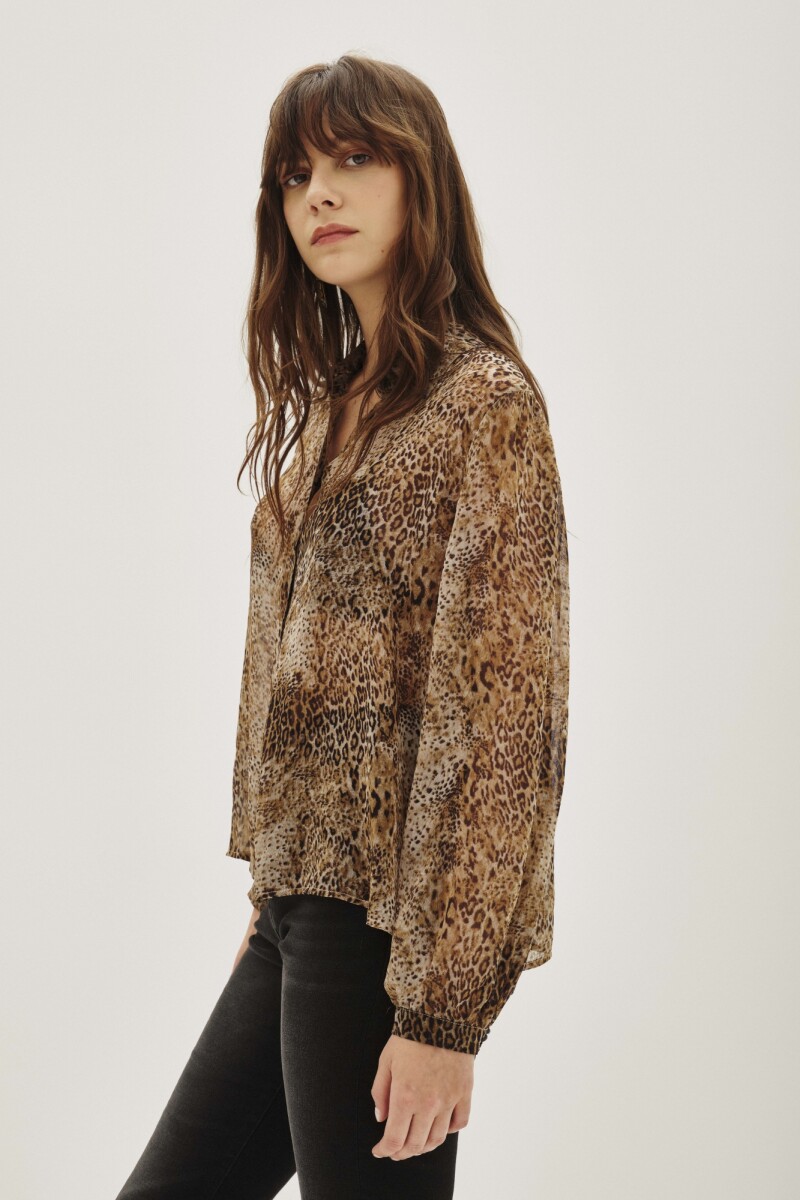 Camisa Lina Animal Mini Marron