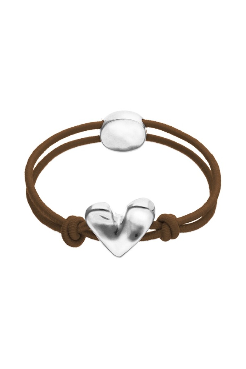 PULSERA DE HILO ELÁSTICO MARRÓN CON CORAZÓN BAÑADO EN PLATA DE LEY - Pulsera 
