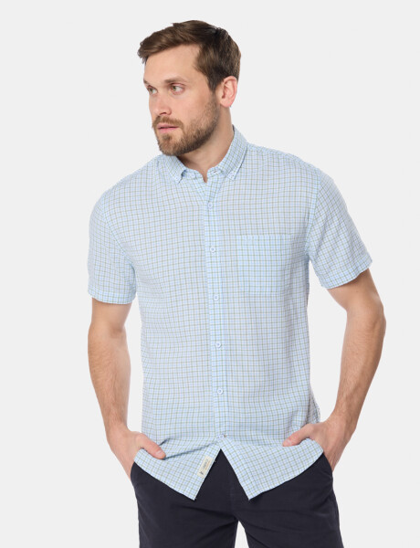 CAMISA CUADROS DE LINO Celeste