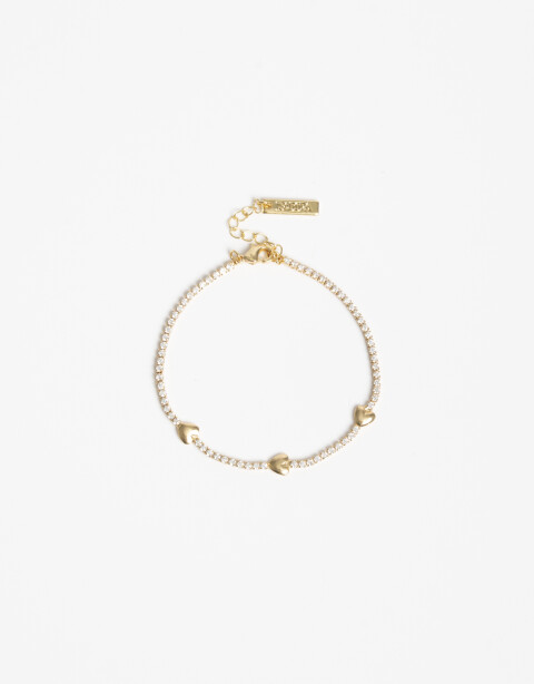 Pulseras Flexibles Cubic zirconia Pulsera Con Cubic Zironia Y Corazones - Dorado