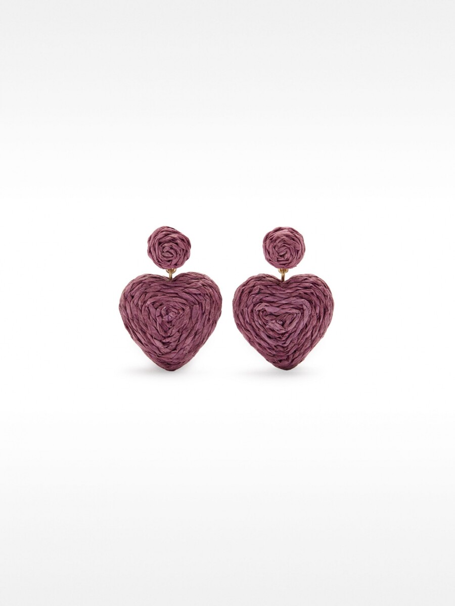 Pendientes Corazón De Rafia violeta