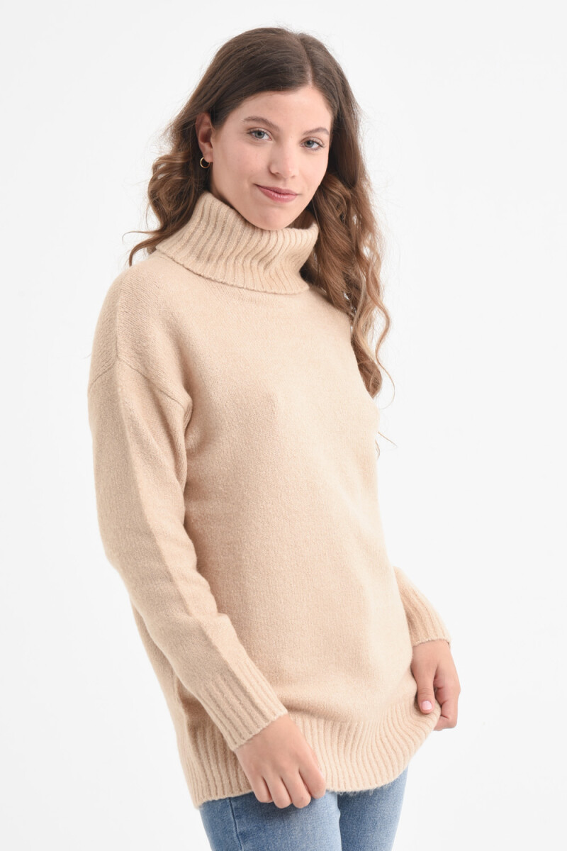 Sweater de punto cuello alto Beige