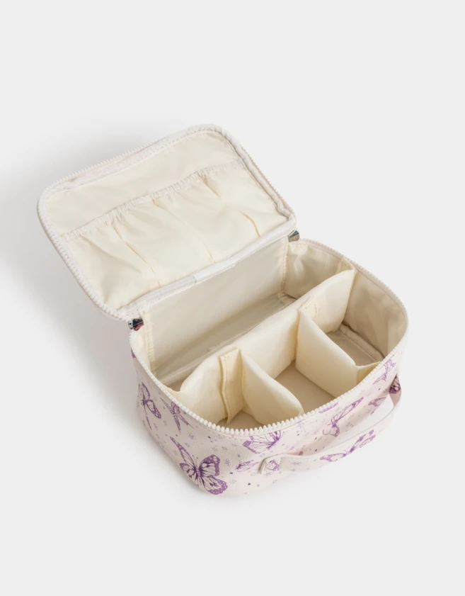 Porta Cosméticos Estampados Porta Cosméticos Cuerina Mariposas - Blanco Crudo
