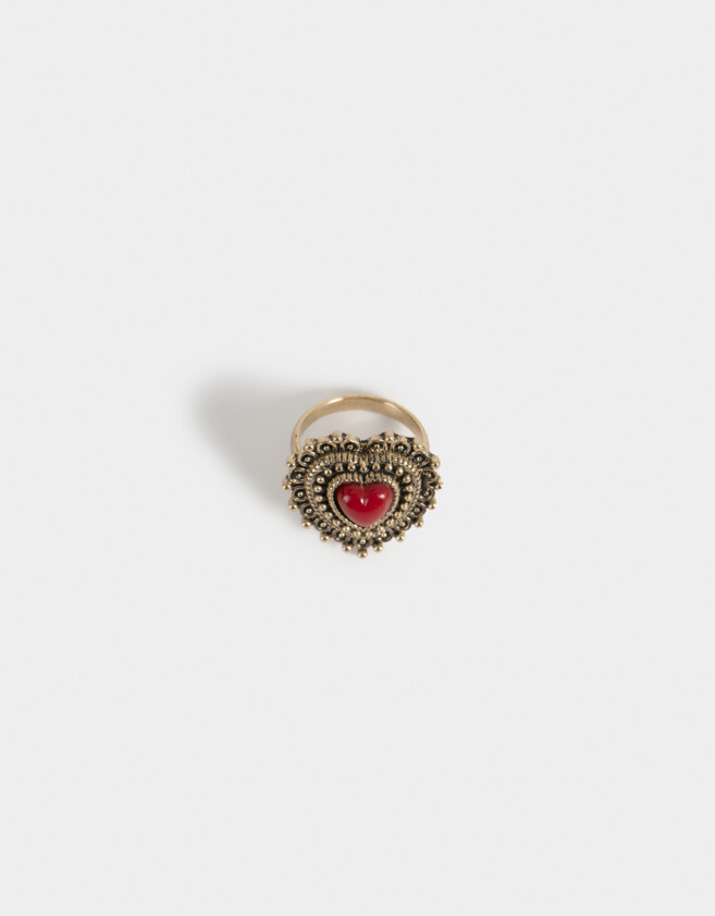 Anillos Medianos y Grandes Con corazón Anillo Corazón Antique - Dorado