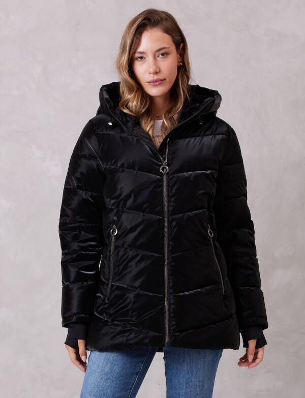 Campera Puffer Satinada NEGRO