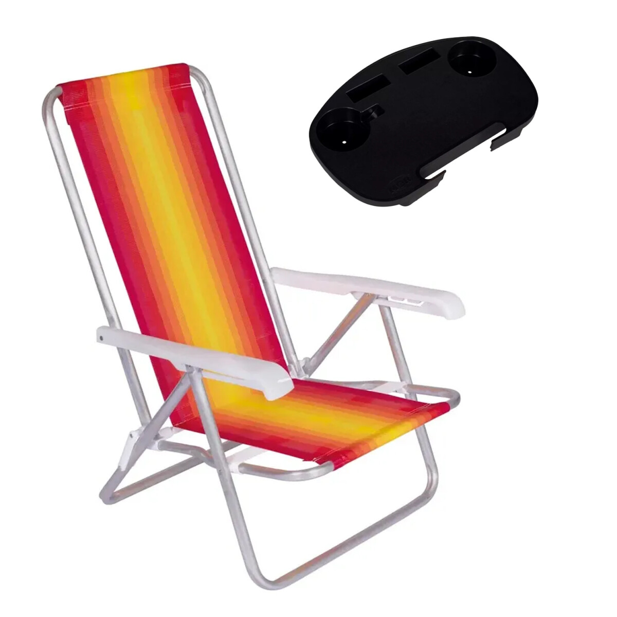 Silla Recli Alum 8Pos 100kg + Mesa Lateral Port Divisiones - Rojo/amarillo 