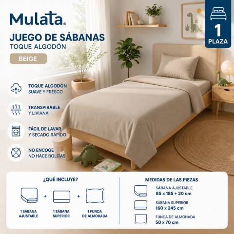 Juego De Sabanas 1 Plaza Toque Algodón Sommier Infantil - Beige Juego De Sabanas 1 Plaza Toque Algodón Sommier Infantil - Beige
