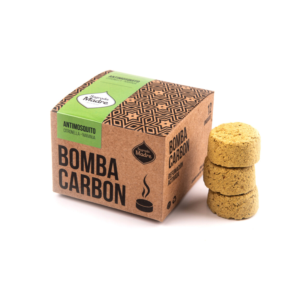 BOMBA CARBÓN SAGRADA MADRE X12 - Citronella/naranja 