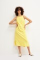 Maxi vestido de lino con tajos en laterales amarillo
