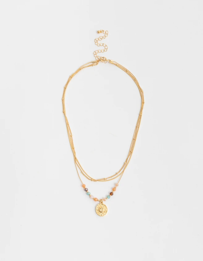 Collares Cortos Bañada en Oro Collar Con Medallita - Dorado