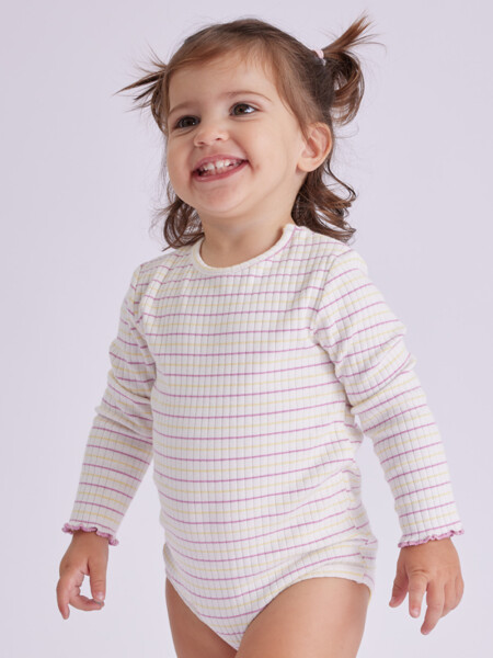 Body manga larga en rib rayas Peonia