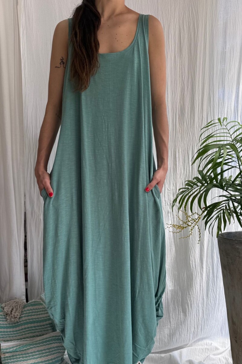 Vestido Largo Balón Turquesa