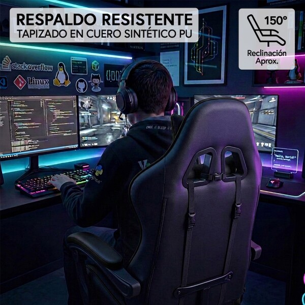 Silla Gamer Ergonomica Escritorio Reclinable Soporta 200kg Imback Negro Silla Gamer Ergonomica Escritorio Reclinable Soporta 200kg Imback Negro