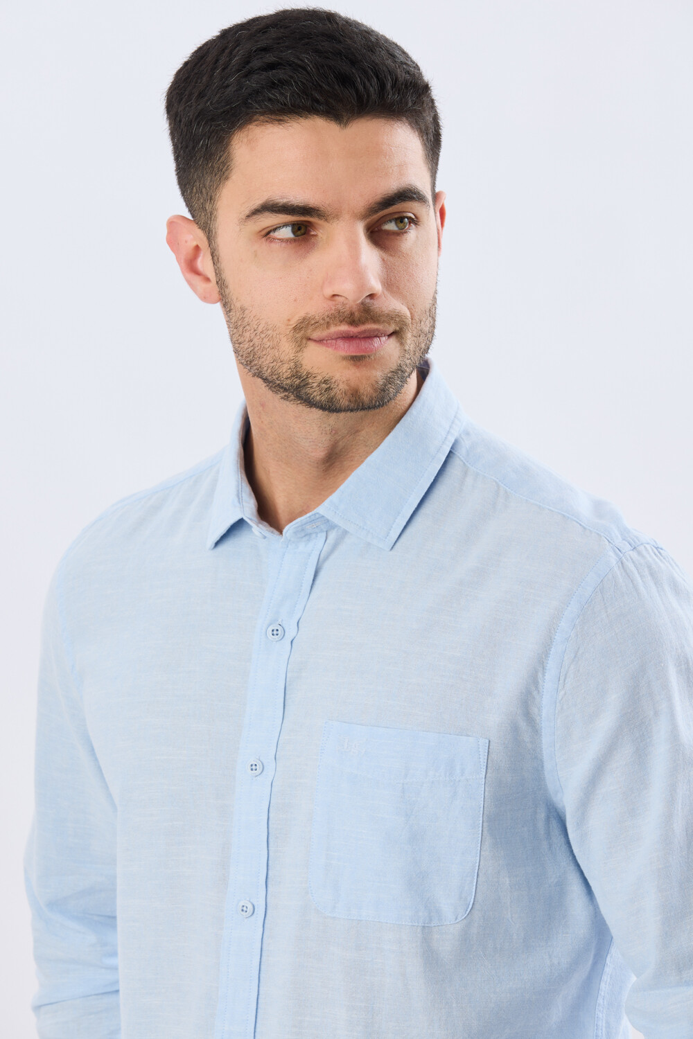 CAMISA LISA DE LINO Celeste