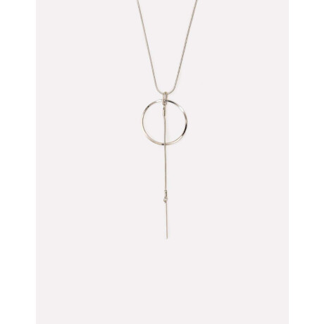 Collar Largo Con Anillo Plateado Rodio