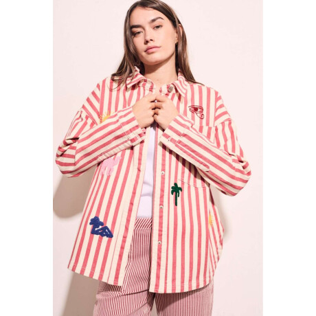 Sobrecamisa Rayas Y Bordado Rojo