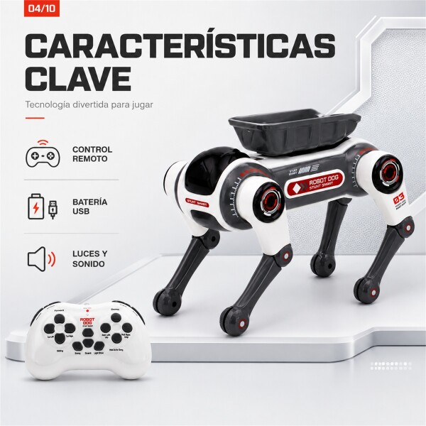 Perro Robot Inteligente con Control Remoto, Luces y Sonido GRIS
