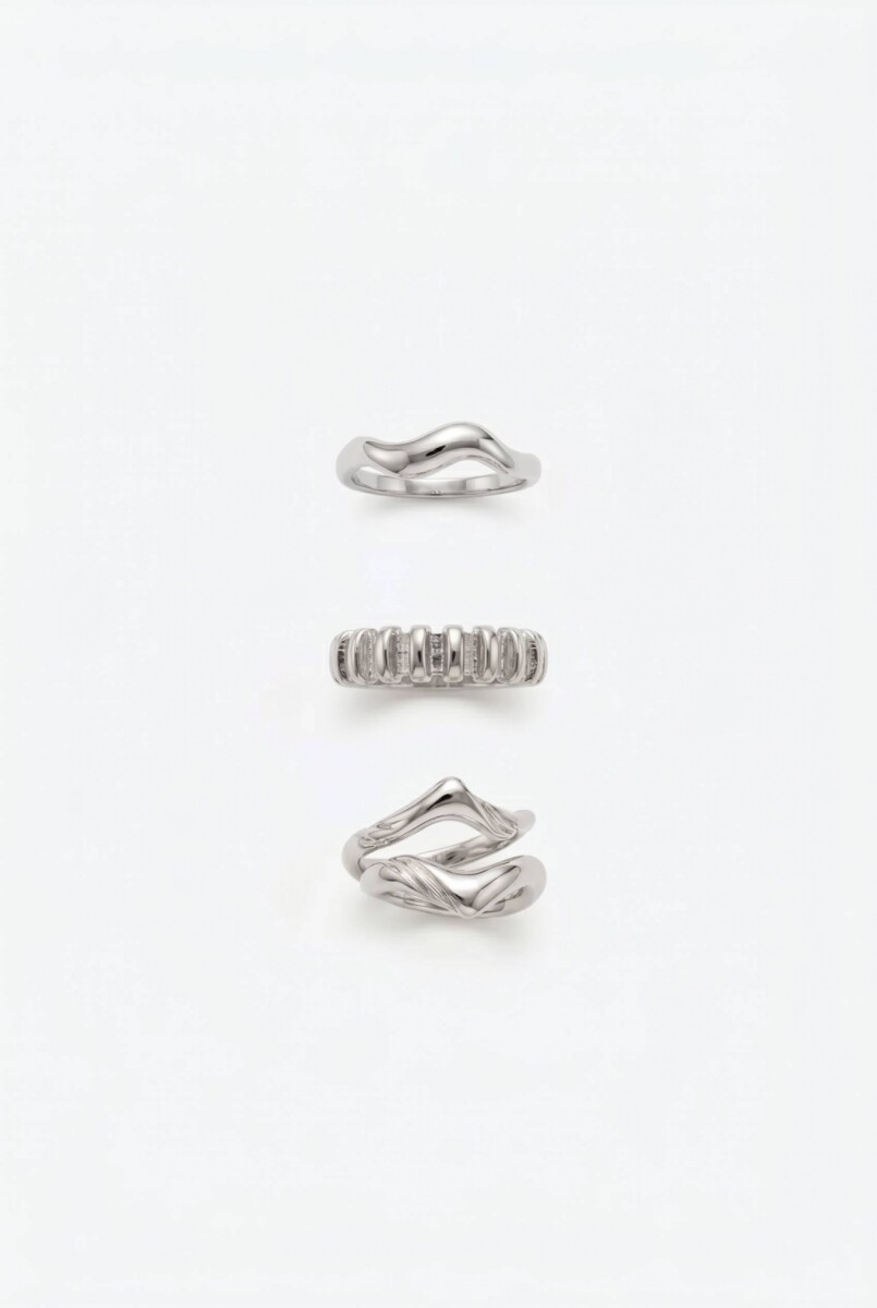 Set de tres anillos wavy irregular - plateado 