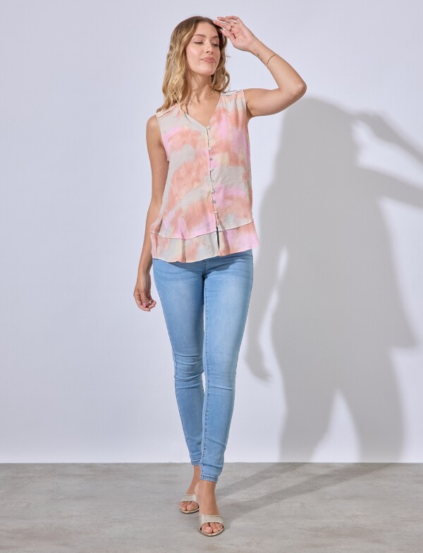 Blusa Gasa Botones ROSA/MULTI