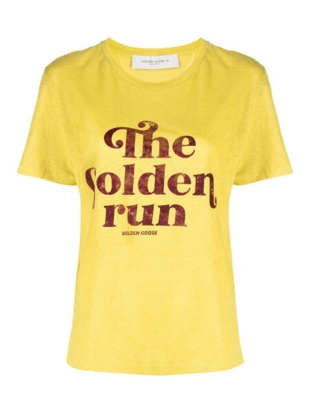 Golden Goose-Remera de lino estampada, Golden Goose Amarillo