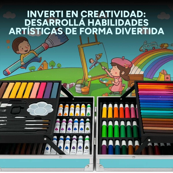 Set Valija Maletín Arte Escolar Didáctico 145 Piezas Pintar Variante Diseño Dinosaurio