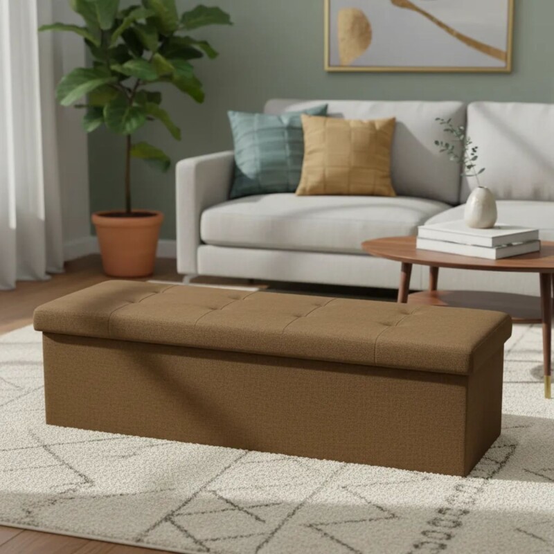Puff Baúl Lumax Plegable 110x38 cm Organizador Living Dormitorio Marrón