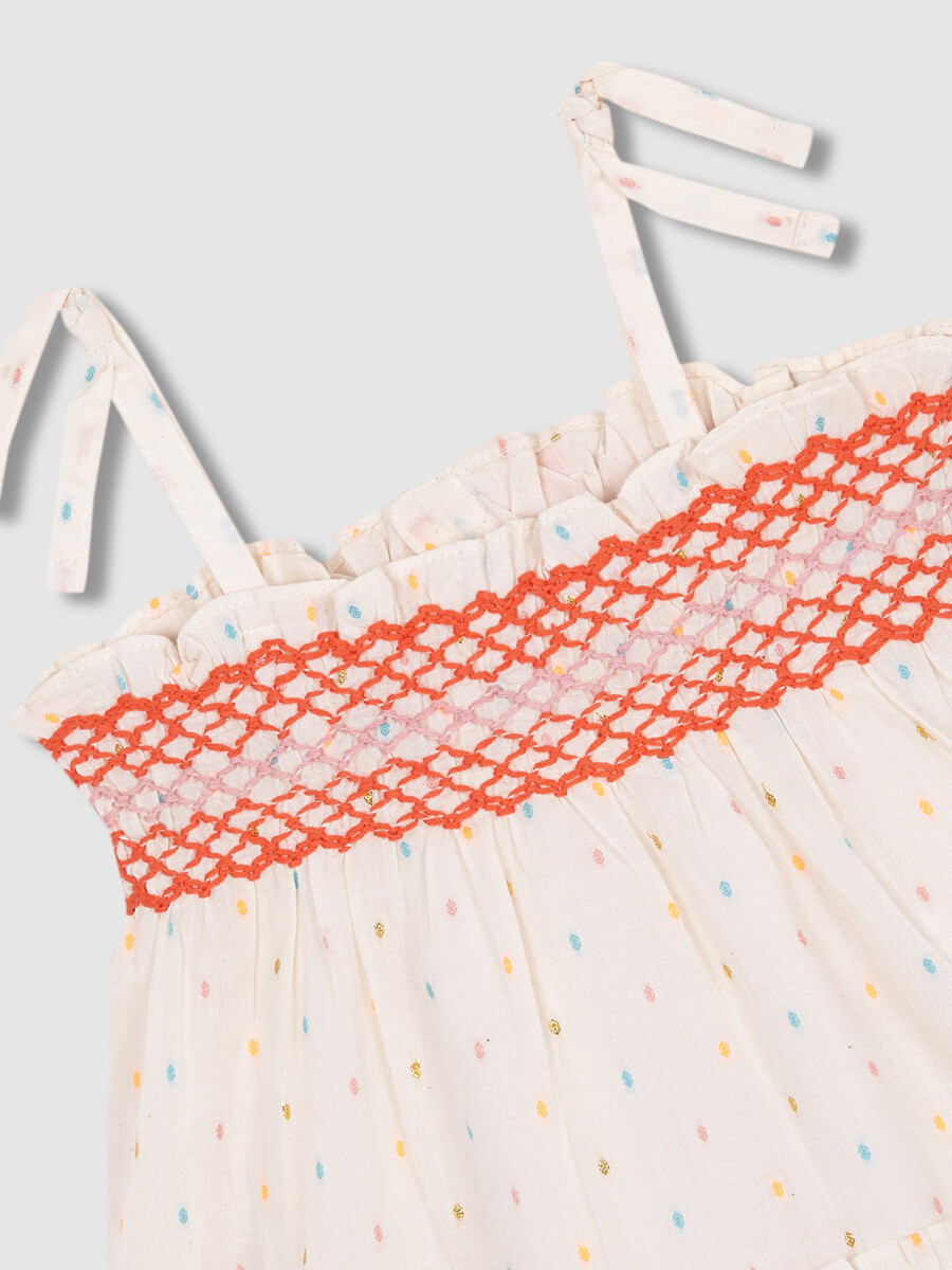 Vestido De Tirantes Con Nido De Abeja Blanco Roto