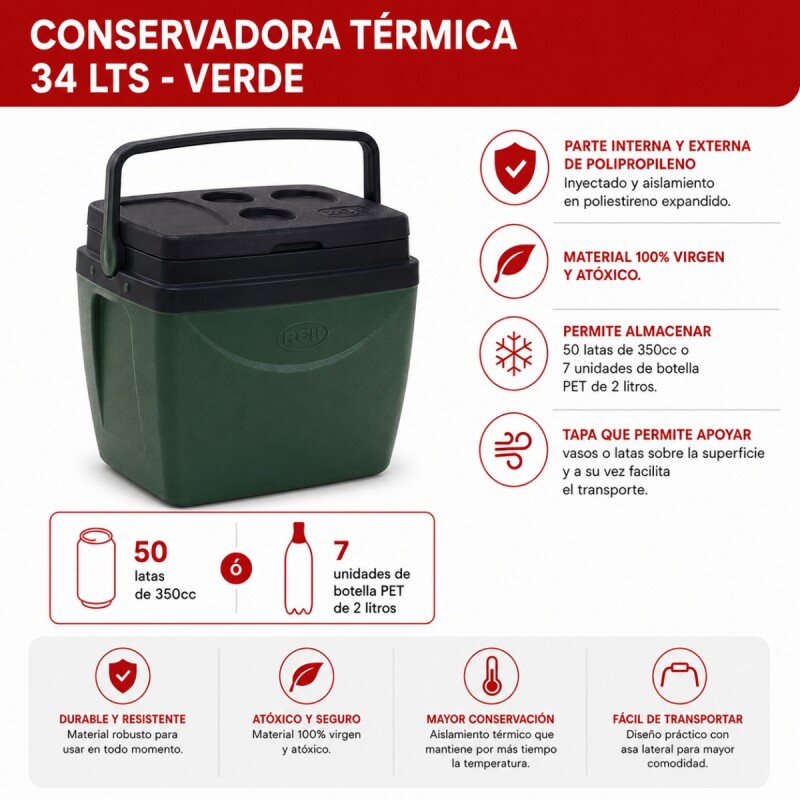 Conservadora térmica 34 lts VERDE