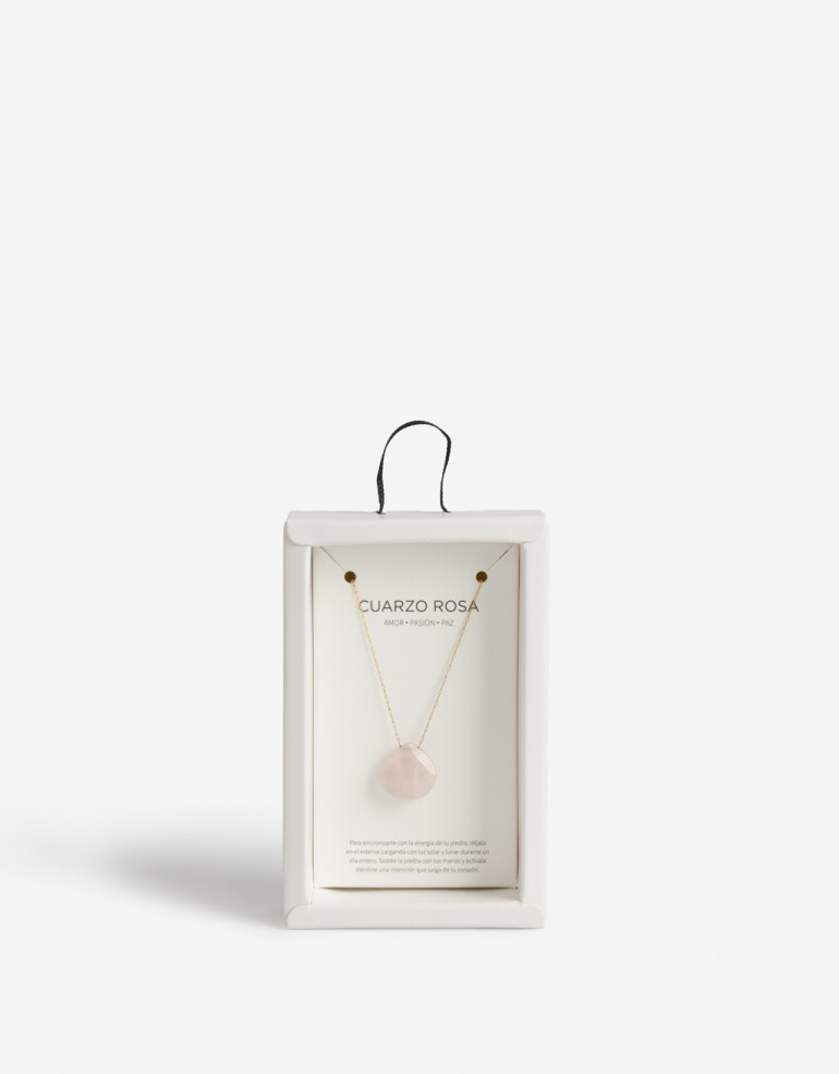 Cadena Corta con Dije Piedras Cadena Acero Healing Rituals Cuarzo Rosa - Rosa Claro